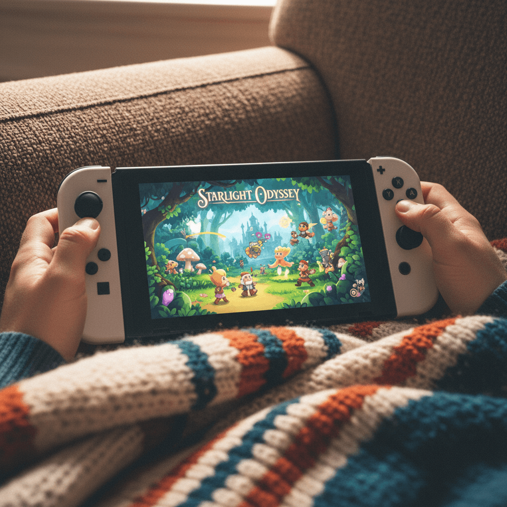 Nintendo Switch OLED being played in handheld mode