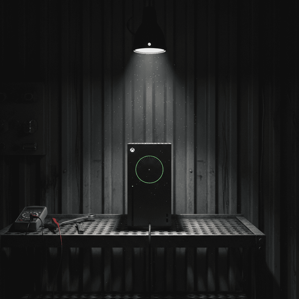 Xbox Series X on metal shelf