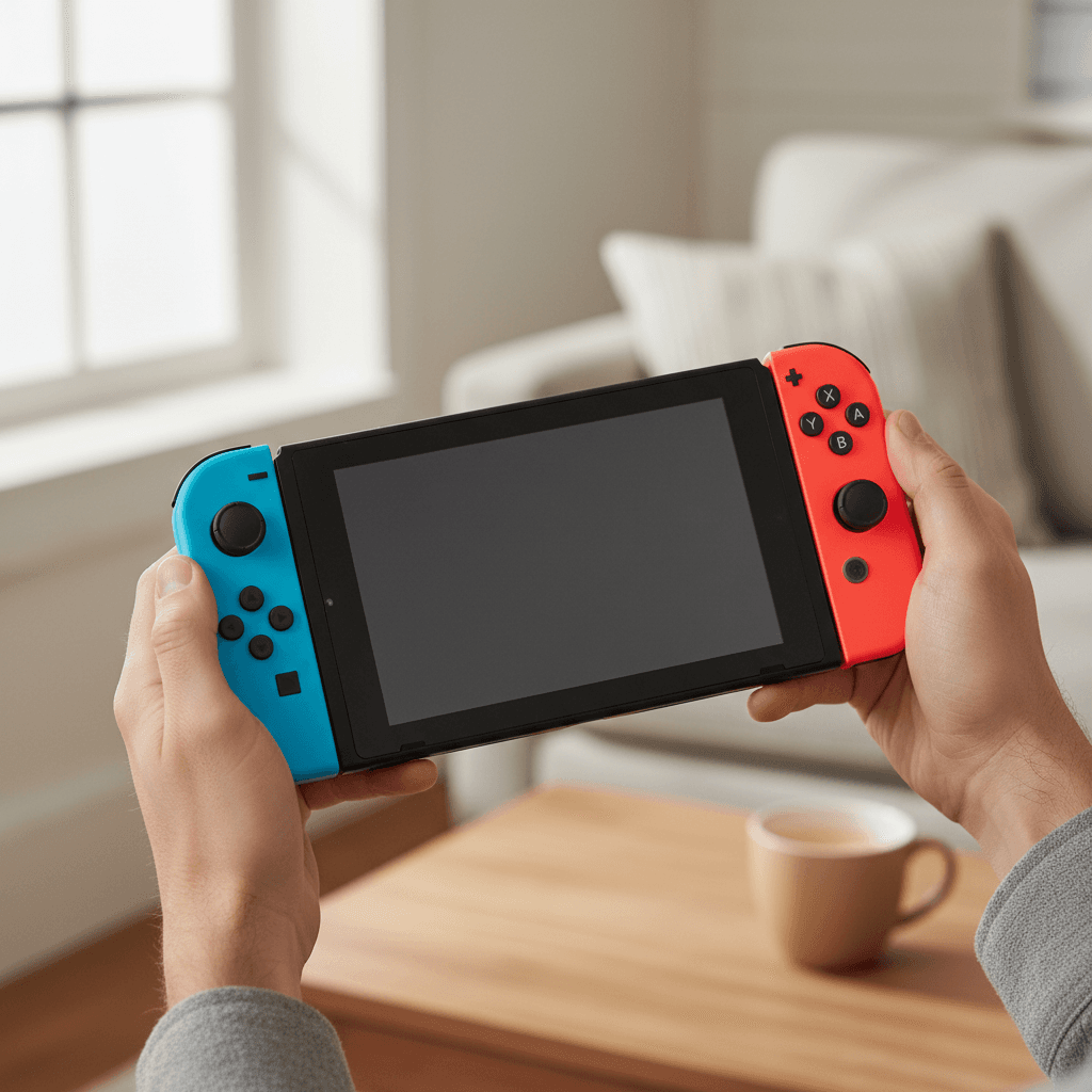 Nintendo Switch OLED held in hands